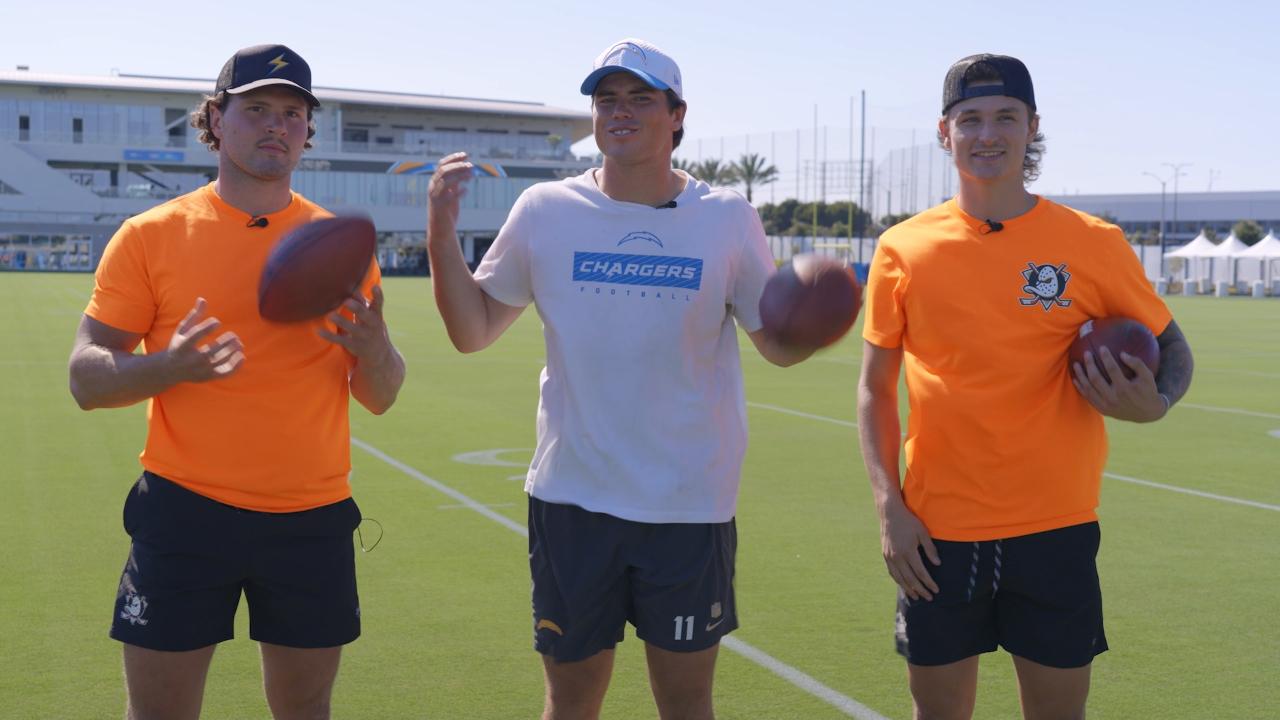 Victory+ - Trevor Zegras and Mason McTavish Try NFL Kicking